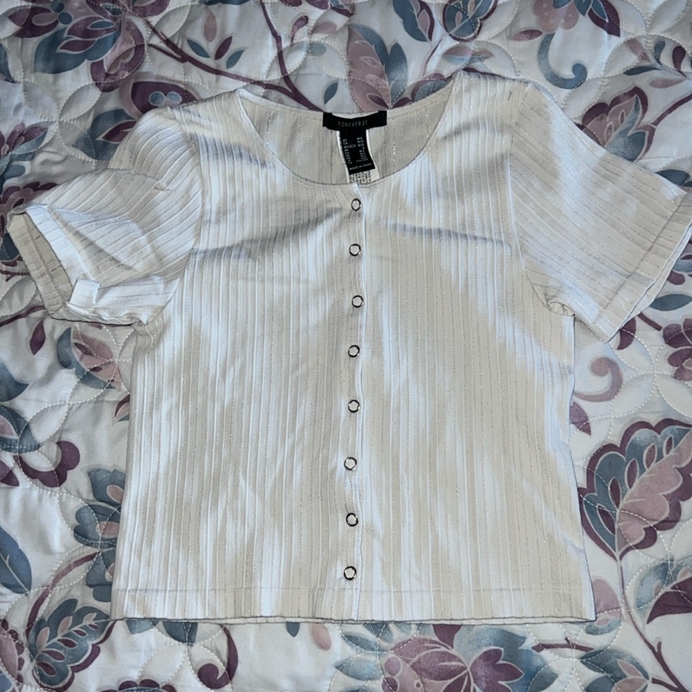 White Button-down crop top